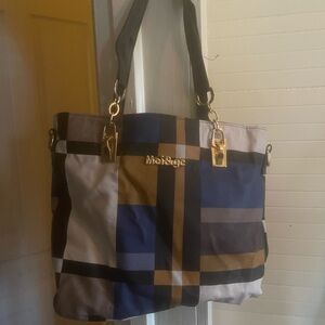 Stylish Checkered Tote Bag with Gold Details